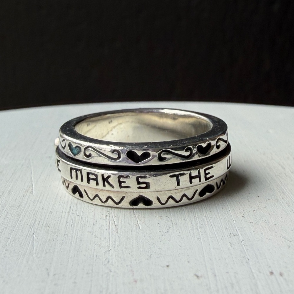 Brighton Sterling Silver Garnet Spinner Ring LIVE MAKES THE WORLD GO ROUND